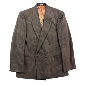 vtg 90s Cellini 40R Brown Double Breasted Blazer Jacket Sport Suit Coat Tweed